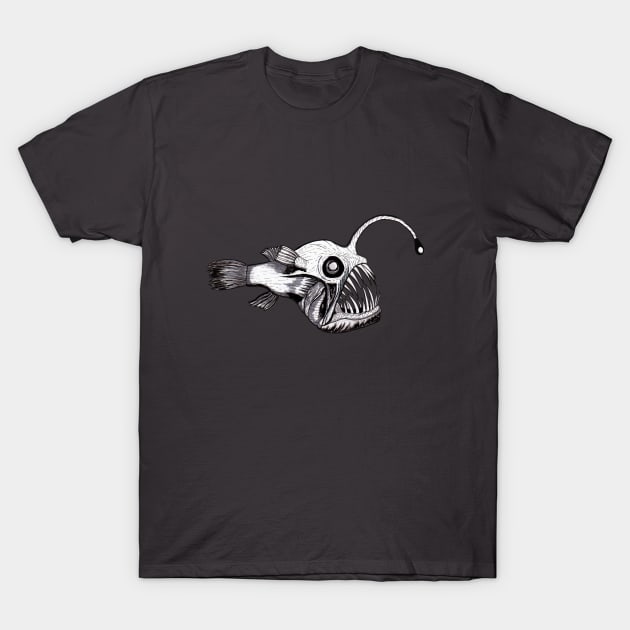 Angler Fish Ink Illustration T-Shirt by Snowflake